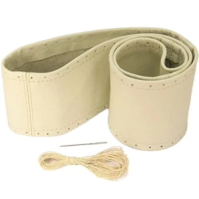 Abbildung von Recambo Lenkradbezug Creme beige echt Leder Schnüren Lenkrad Schoner 37 38 39 cm