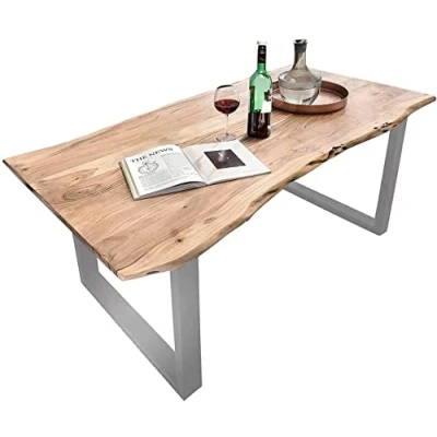Abbildung von SIT Möbel TABLES &amp; CO Tisch 140 x 80 cm, Platte natur, Gestell silber mit Baumkante wie gewachsen