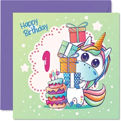 Abbildung von Geburtstagskarte zum 1. Geburtstag Mädchen magische Einhorn Happy Birthday Karte 1 Jahr Geburtstagskarten sie 145 mm x Grußkarten Tochter Nichte Enkelin Kinder