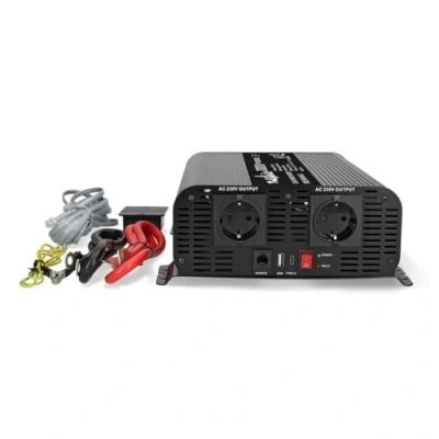 Abbildung von Power Inverter Reine Sinus Wellen Eingangsspannung: 24 V DC Geräteausgangsanschluss: Type F (CEE 7/3) / USB A/USB C 230 AC 50 Hz 2000 W Spitzenleistung: 4000 Schraubklemme