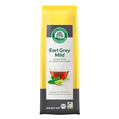 Abbildung von Lebensbaum Schwarztee Earl Grey Mild, milder Bio Schwarztee, aromatischer Schwarzer Tee mit feinem Bergamotte und Zitronen Aroma, loser Tee, 100g