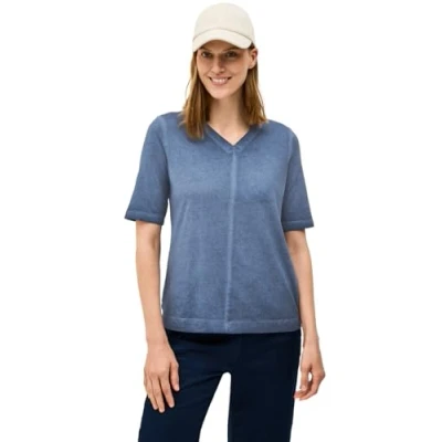 Abbildung von Cecil Vneck IM Washedlook Tshirt basic, Damen, Größe: XS, Blau