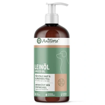 Abbildung von AniForte Leinöl für Hunde &amp; Pferde 1 Liter Öl Kaltgepresst, Nativ, Reich an Omega 3 6 Fettsäuren, als Barf Zusatz, Hochwertiges Tiere