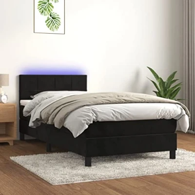 Abbildung von vidaXL Boxspringbett mit Matratze LED Polsterbett Bett Einzelbett Bettgestell Bettrahmen Lattenrost Schlafzimmerbett Hotelbett Schwarz 90x200cm Samt