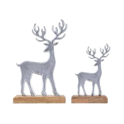 Abbildung von Dekofigur 2er Set Hirsche Aufsteller 14/20x22/32cm Aluminium Mangoholz