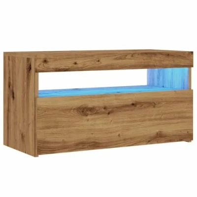 Abbildung von vidaXL TV Schrank, Fernsehtisch mit Stauraum LED Leuchten, Lowboard für Fernseher, Fernsehschrank Wohnzimmer, Artisan Eiche Holzwerkstoff
