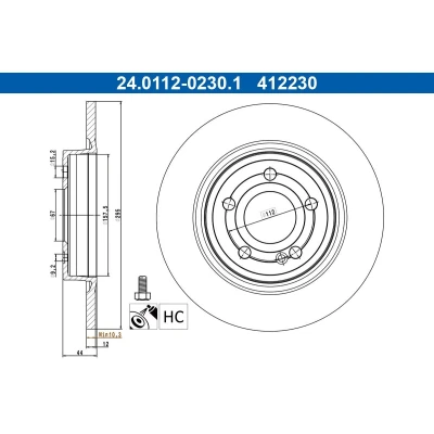 Abbildung von ATE Bremsscheibe MERCEDES BENZ: CLA Coupe, A Klasse, Shooting Brake 295,0mm 12,0mm 5 112,0mm voll beschichtet hochgekohlt 24.0112 0230.1