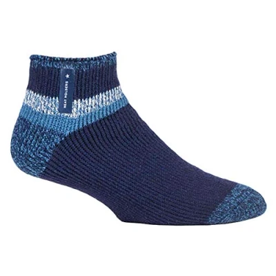 Abbildung von HEAT HOLDERS Herren Flauschig Innenfell Uni und Gestreift Bettsocken/Kuschelsocken für Zuhause (Navy Block Stripe (Aubin), 39 45 EU)