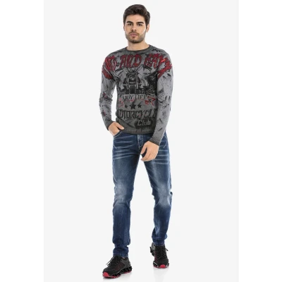 Abbildung von Cipo &amp; Baxx Herren Langarmshirt Print Longsleeve Sweater Sweatshirt Rundhals CL455 Anthracite L