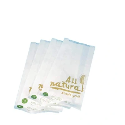 Abbildung von 1000 Bäckerfaltenbeutel Brötchentüten Bäckerbeutel Snack Faltenbeutel Papier Kraft 35 40g/m² weiß mit &quot;All Natural&quot; Neutralmotiv Inkl. VerpG in D (424 14+6x36cm 35g/m²)