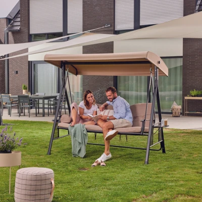 Abbildung von HOME DELUXE Hollywoodschaukel DESCANSO, 3 Sitzer, mit Abdeckung, inkl. Auflagen B/H/L 115x195x198 cm I Gartenliege Schaukelliege