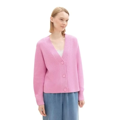 Abbildung von TOM Tailor Denim MIT Vausschnitt Strickjacke, Damen, Größe: XL, Soft summer pink