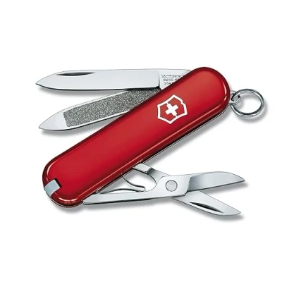 Abbildung von VICTORINOX Taschenmesser Classic SD, Klein, 7 Funktionen, Swiss Made, Multitool mit Klinge, Nagelfeile, Schraubendreher 2.5 mm, Schere, Rot