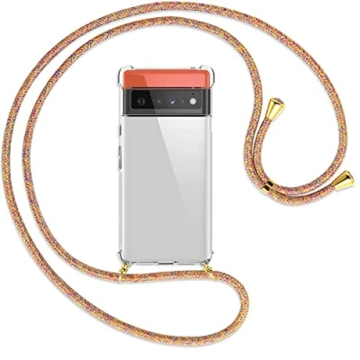 Abbildung von mtb more energy® Handykette kompatibel mit Google Pixel 6 Pro (6.67&#039;&#039;) Rainbow/Gold Smartphone Hülle zum Umhängen Anti Shock Full TPU Case