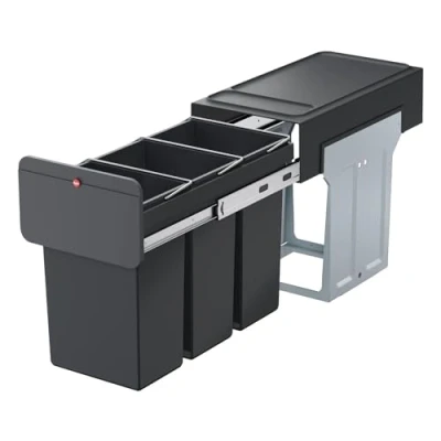 Abbildung von Hailo EcoLine Design Trio l Einbau Mülltrennungs System Mülleimer mit Vollauszug Stahlblech schwarz 25,6 x 41,8 48,6 cm 3 10