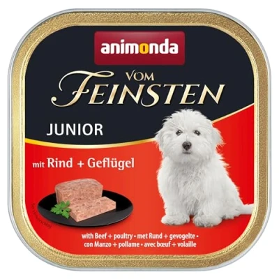 Abbildung von vom Feinsten Hundefutter nass mit Rind + Geflügel ( 22 x 150g), Welpen ohne Getreide und Zucker von animonda, mitfrischen, fleischlichen Zutaten, Brown