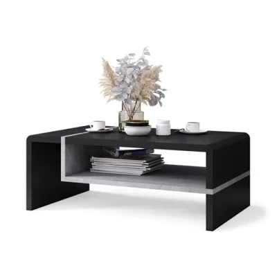 Abbildung von All4All Couchtisch Figo Kleiner Kaffeetisch Wohnzimmertisch Sofatisch mit Brett kompakte Größe 100x60cm 05 Schwarz + Beton