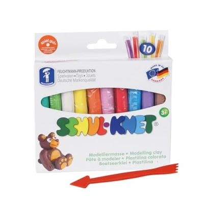 Abbildung von Feuchtmann SCHUL KNET Basic+ Knetset 10 x 18g Kinderknete mit Modellierwerkzeug vegane glutenfreie Spielknete nicht trocknende Knete ungiftige Modelliermasse