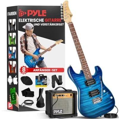 Abbildung von Pyle E Gitarre Guitar für Anfänger &amp; Fortgeschrittene, Elektrische Set mit Gitarren Verstärker, Tasche, Kabel, Saiten, Tuner Co. Geeignet als Reisegitarre
