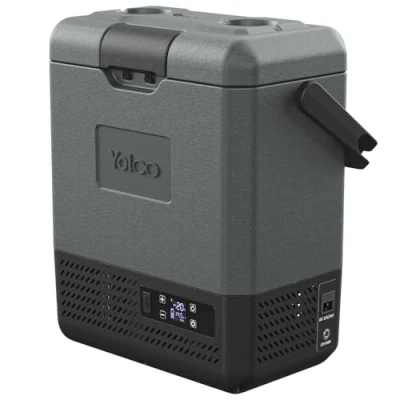 Abbildung von Yolco ET8 Carbon Kühlbox Kühlschrank Gefrierbox Mini tragbare Elektrische mit Kompressor 12/24V DC für Auto, LKW, Boot und Steckdose USB Anschluss, 20℃, Grau