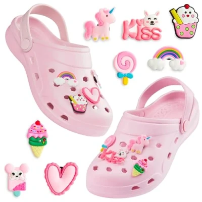 Abbildung von CityComfort Clogs Kinder, Gartenschuhe Sommerschuhe Mädchen mit Anhängern (Rosa, 33/34 EU)