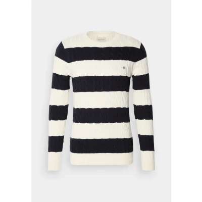 Abbildung von GANT Striped Cable C NECK Strickpullover, Herren, Größe: Medium, Evening blue