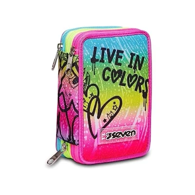 Abbildung von SEVEN Federmäppchen mit 3 Fächern, Rosa, Fächer, komplett Bleistiften, Markern, Farben, Zubehör Rucksack, Grundschule, Medium, Oben, Mehrfarbig, Lebendig und farbenfroh