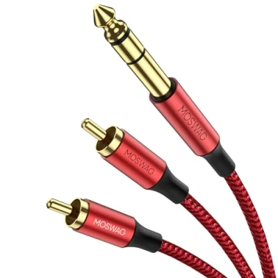 Abbildung von MOSWAG 6.3mm Stereo Klinke auf Cinch Kabel 5M Vitalco 2x Male Stecker zu Grosse Audio Adapter 6,35mm TRS Dual RCA Y Splitter