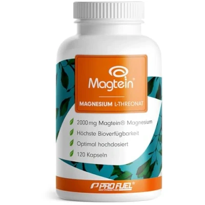 Abbildung von Magnesium Threonate Kapseln 120x optimal hochdosiert mit 2000 mg Magtein® L Threonat pro Tag ideal zur Magnesiumversorgung des Gehirns laborgeprüft Zertifikat Vorrat für 30 Tage