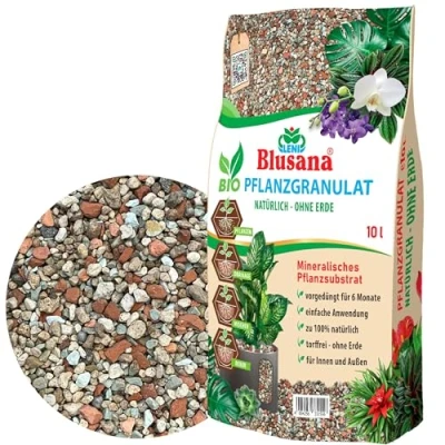 Abbildung von Blusana Mineralisches Pflanzsubstrat für Pflanzen 6 Monate vorgedüngt 10 Liter Bims Lava Stein Zeolith Ton Mix Granulat fein mittel Körnung 2 5 mm pH neutral Hydrokultur Drainage &amp; Dekoration