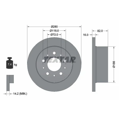 Abbildung von TEXTAR 92157403 Bremsscheibe 280 16 05/10 118 voll beschichtet ohne Radbefestigungsbolzen, Radnabe PRO+ FIAT: Ducato III Pritsche / Fahrgestell