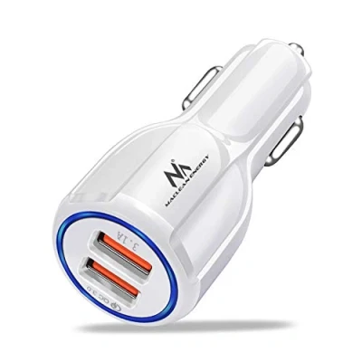 Abbildung von Maclean MCE478 2 Fach USB Ladegerät Zigarettenanzünder Quick Charge 3.0 bis 30W Schnellladung KFZ 1xQC3.0 5V/3A, 9V/1.8A, 12V/1.6A 1x 5V/3.1A Autoladegerät (Weiß)