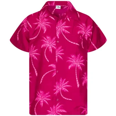 Abbildung von King Kameha Funky Hawaii Hemd, Herren, Kurzarm, Palm Shadow, Magenta Pink, XXL