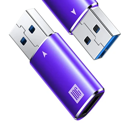 Abbildung von [10Gbps] USB C Buchse zu Stecker Adapter 2 Pack, 3.1 A SuperSpeed Data Sync Kompatibel mit iPhone 15 Plus Pro Max, Typ Kopfhörer, Laptop, Power Bank, Quest Link Lila