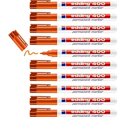 Abbildung von edding 400 Permanentmarker orange 10 Stifte feine Rundspitze 1 mm wasserfest, schnell trocknend wischfest für Karton, Kunststoff, Holz, Metall, Glas