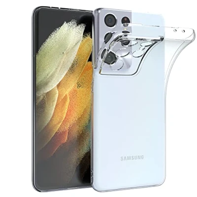 Abbildung von EAZY CASE Hülle kompatibel mit Samsung Galaxy S21 Ultra 5G Schutzhülle Silikon, dünn, Slimcover, Handyhülle, Silikonhülle, Backcover, Durchsichtig, Klar Transparent