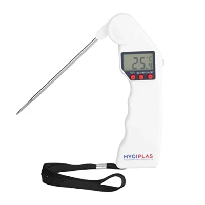 Abbildung von Hygiplas Easytemp Thermometer, weiß, farbcodiert Bäckerei und Molkereiprodukte, Temperaturbereich: 50C bis 300C, 15 Sekunden Reaktionszeit, klappbarer Fühler, 1x AAA Batterie erforderlich, J242