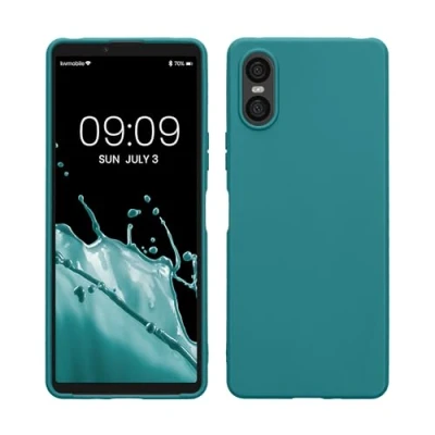 Abbildung von kwmobile Hülle kompatibel mit Sony Xperia 10 VI weiches TPU Silikon Case Cover geeignet für kabelloses Laden Petrol matt