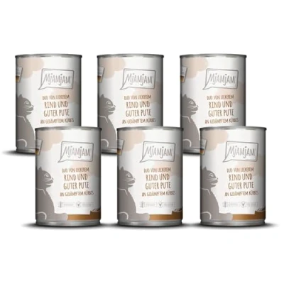 Abbildung von MjAMjAM Premium Nassfutter für Katzen DUO von leckerem Rind &amp; guter Pute an gedämpftem Kürbis, 6er Pack (6 x 400 g), getreidefrei mit extra viel Fleisch