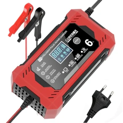 Abbildung von Gaethra 6A Autobatterie Ladegerät,12V KFZ Ladegerät mit Temperaturkompensation, Smart Batterie Auto LCD Touchscreen für LKW Motorrad Boot Marine Batterien