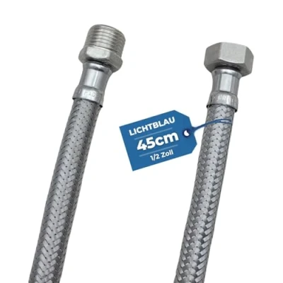 Abbildung von LICHTBLAU Knickfester Edelstahl Verlängerung Schlauch I 45cm 1/2 Zoll geeignet für Trinkwasser Wasserhahn Eckventil Panzerschlauch Küchenarmatur Bad