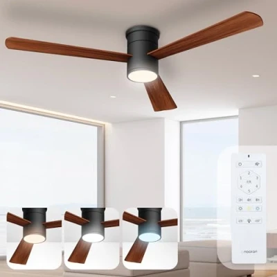 Abbildung von Noaton Deckenventilator mit Beleuchtung und Fernbedienung, Dunkelholz, 3 Flügel, Liese, 6 Geschwindigkeiten, Ø132 cm, Dimmbar LED 22,9 W, Timer, DC Motor 34 Sommer Winterbetrieb,
