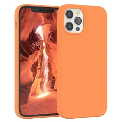 Abbildung von EAZY CASE Premium Silikon Handyhülle kompatibel mit iPhone 12/12 Pro, Slimcover Kameraschutz und Innenfutter, Silikonhülle, Schutzhülle, Bumper, Handy Case, Hülle, Softcase, Orange