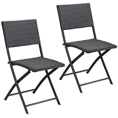 Abbildung von Casaria Klappstuhl Rom (2 St), Polyrattan 2er Set 120kg Belastbarkeit Platzsparend Klappbar Leicht