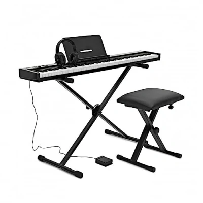 Abbildung von Digitales Piano Keyboard mit 88 anschlagdynamischen Tasten, Bluetooth Ständer, Bank und Kopfhörer VISIONKEY 100