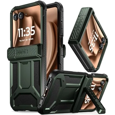Abbildung von POETIC Spartan Case für Motorola Moto Razr 50 Ultra, [Ständer] [Scharnierschutz] [20 Fuß Falltest nach Militärstandard], robuste, stoßfeste Ganzkörper Schutzhülle mit Ständer, Metallic Grün