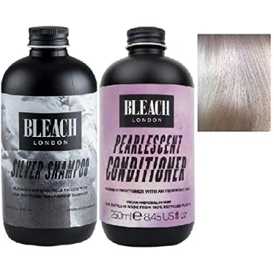 Abbildung von Bleach London Perlglanz Shampoo vegan &amp; PETA zugelassen, schillerndes lila Toning Shampoo, für blondes Haar, Farbablagerung, bekämpft Messing, erzielt ein helles Blond ohne Parabene (250 ml)