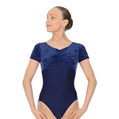 Abbildung von Roch Valley Teresa kurzärmeliges Ballett Trikot aus Samt und Lycra Marineblau 4 (38)