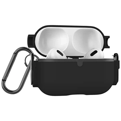 Abbildung von MyGadget Hardcase kompatibel mit Apple Airpods Pro 2. Generation (2022) Hybrid Hülle Silikon Inlay &amp; Klicköffnung robuster stoßfester Bumper Schwarz