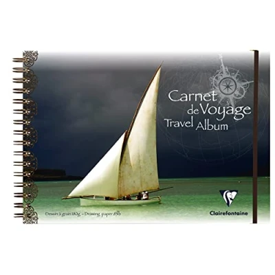 Abbildung von Clairefontaine 96103C Reisealbum (DIN A4, 21 x 29,7 cm, 180 g, 30 Blatt, mit Doppelspiralbindung, Gummizug, ideal für alle Globetrotter unter den Künstlern, Segelboot Design) weiß, Segelschiff